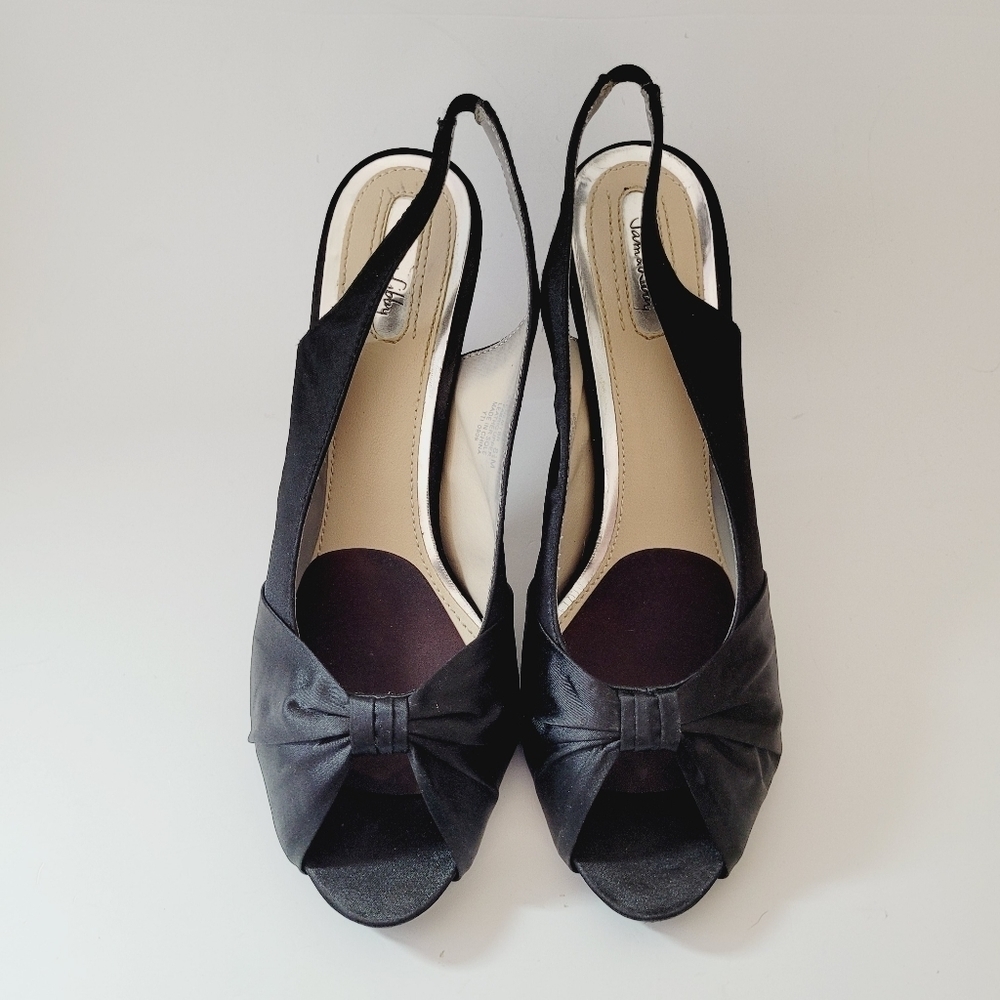 Sam‎ & Libby Black Satin Peep Toe Sling Back Heels